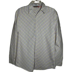 NYNE Mens Medium Purple White Gold Diagonal Plaid Dress Shirt m button front